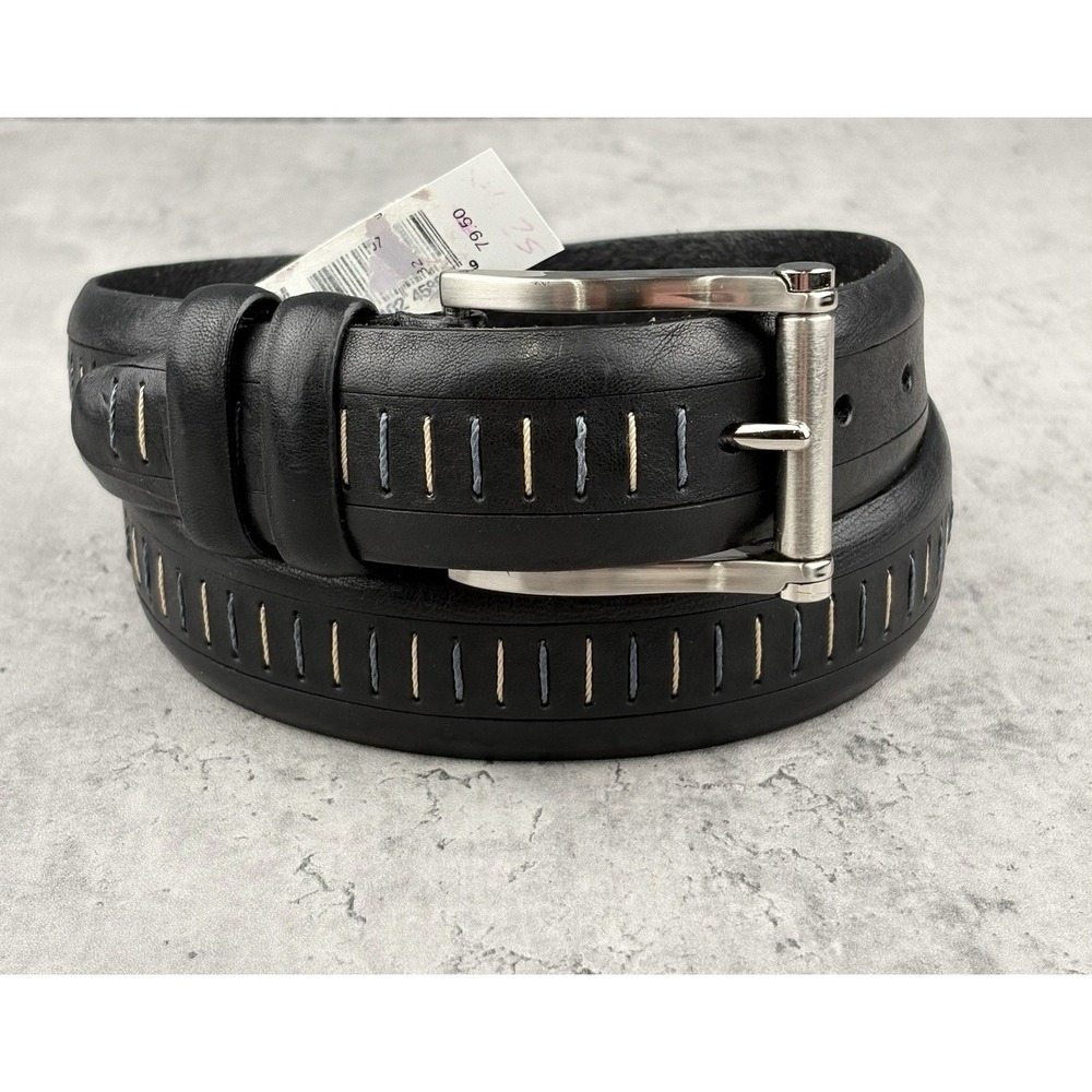 Remo Tulliani Genuine Italian Leather Belt Black Sz 32 NWT Silver Buckle 7491